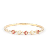 Aqeeq and White Stone Clover Bracelet | Mix 14k Gold Bangle