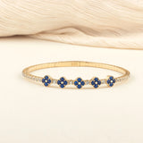 5 Sapphire Clover 14K Gold Tennis Bracelet with Moissanite