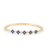 5 Sapphire Clover 14K Gold Tennis Bracelet with Moissanite