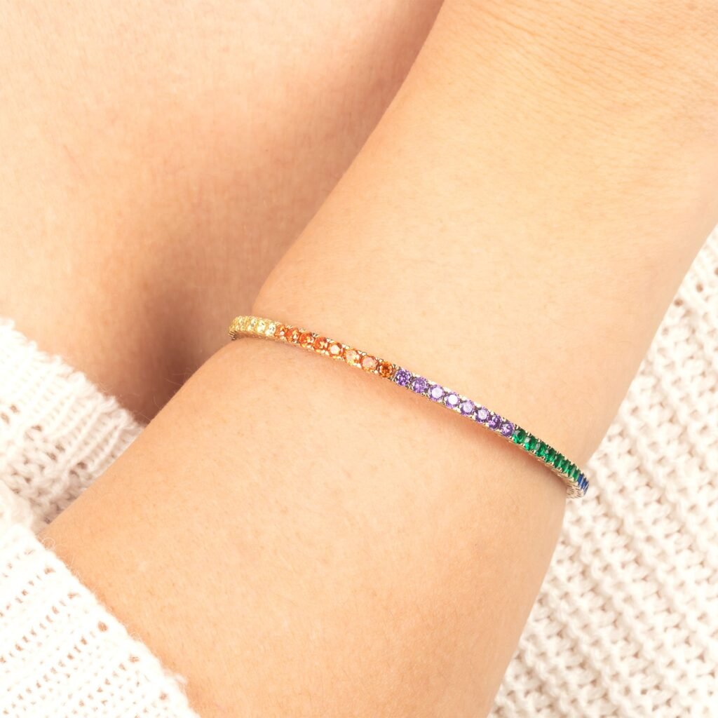 Radiant Rainbow 14K Gold Tennis Bracelet - Front View