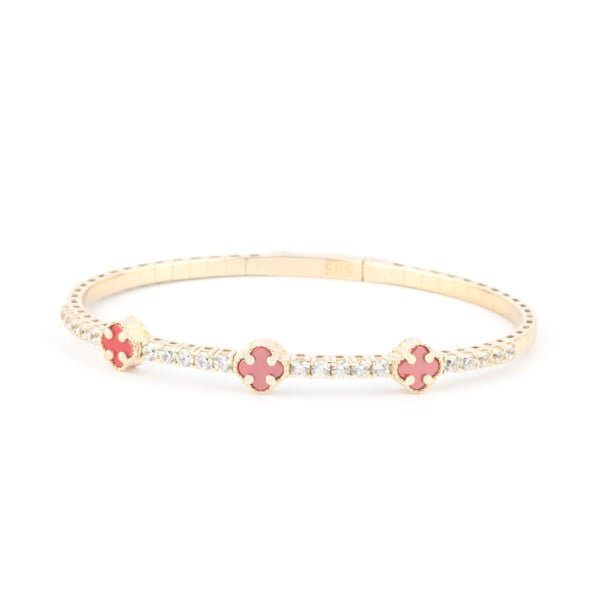 Half-Eternity 14K Gold Tennis Bracelet with Red Clover Aqeeq Stones - main view