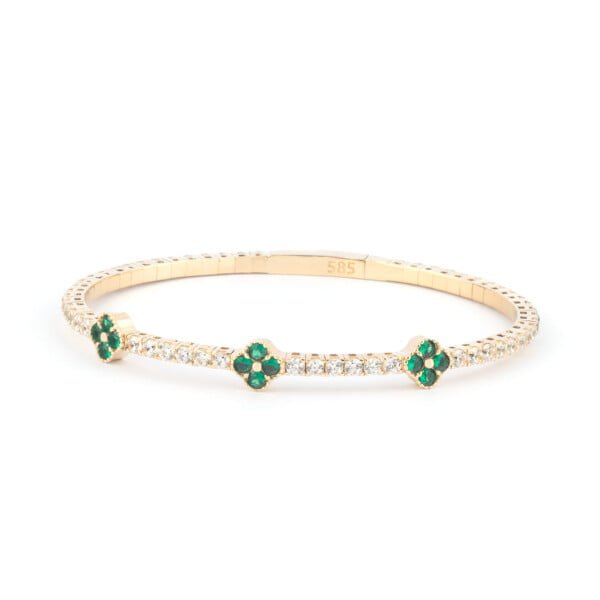 Emerald Clover Tennis Bracelet - 14K Gold on white background