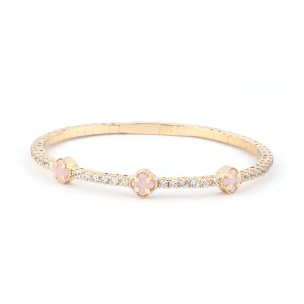 Pink Clover 14K Gold Tennis Bracelet with Moissanite